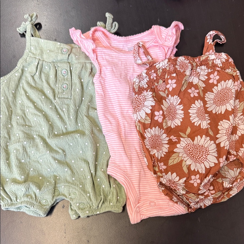 Carter's Green, Pink, and Brown Floral One Pieces